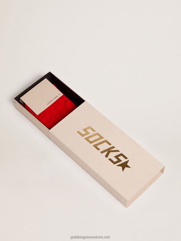 naised punased puuvillased sokid valge kuldse hanetähega B6B0T334