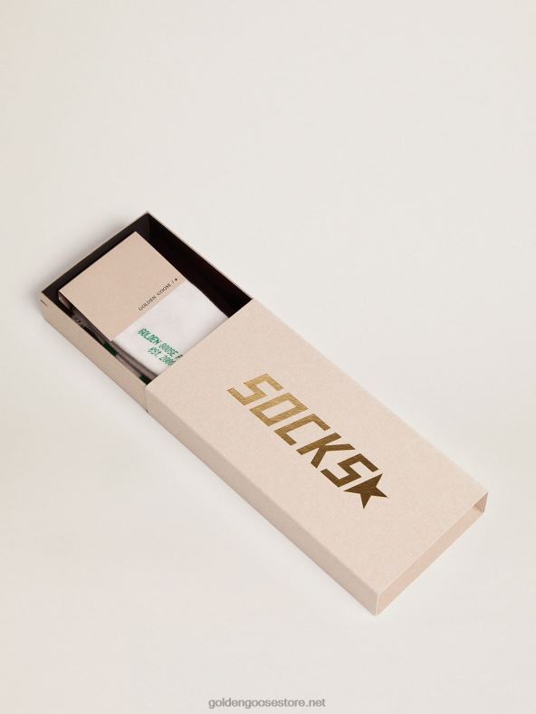 naised puuvillased sokid, mille viimistlus on roheliste triipude ja logogaGolden Goose B6B0T407