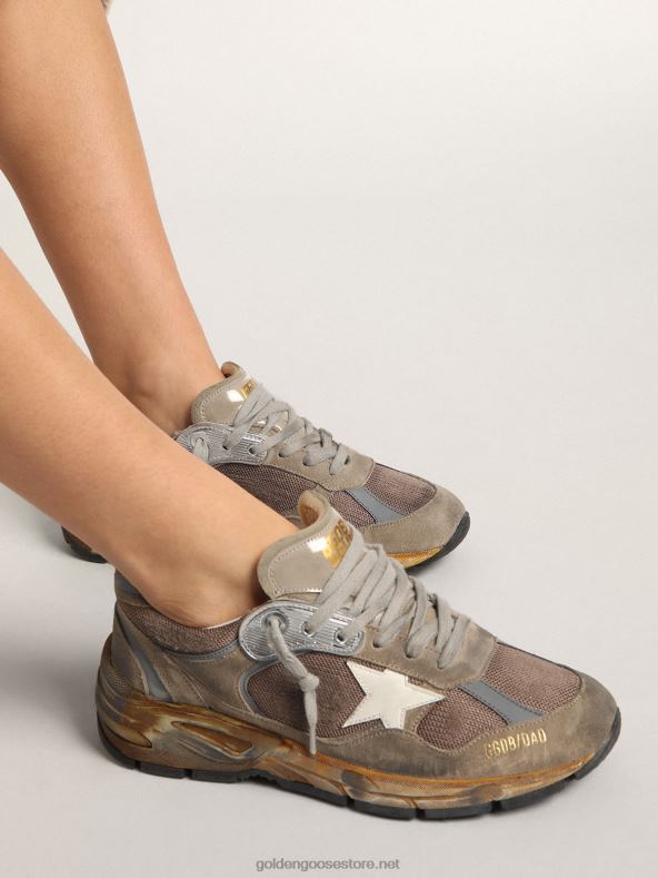 naised dad-star tossud tuvihallist võrgust ja seemisnahast valge nahktähegaGolden Goose B6B0T83