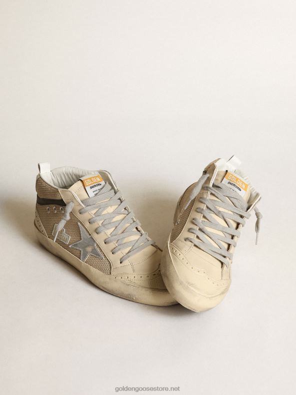 naised mid star ltd kreemja värvi võrgust tossud hõbedase metallilise nahast tähe ja musta nahast välgugaGolden Goose B6B0T14