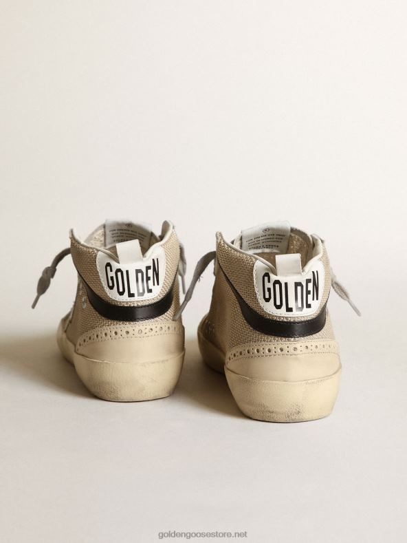 naised mid star ltd kreemja värvi võrgust tossud hõbedase metallilise nahast tähe ja musta nahast välgugaGolden Goose B6B0T14