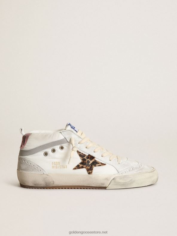 naised mid star ltd valgest nailonist tossud leopardimustrilise poni nahatähe ja roosa metallist nahast kontsagaGolden Goose B6B0T17