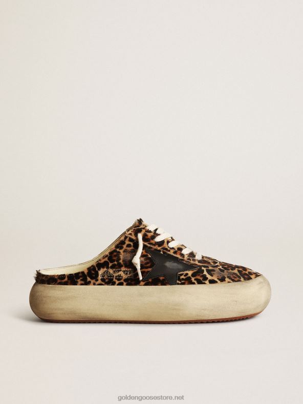 naised kosmosetähe sabotid leopardimustrilises poni nahas musta nahast tähegaGolden Goose B6B0T149