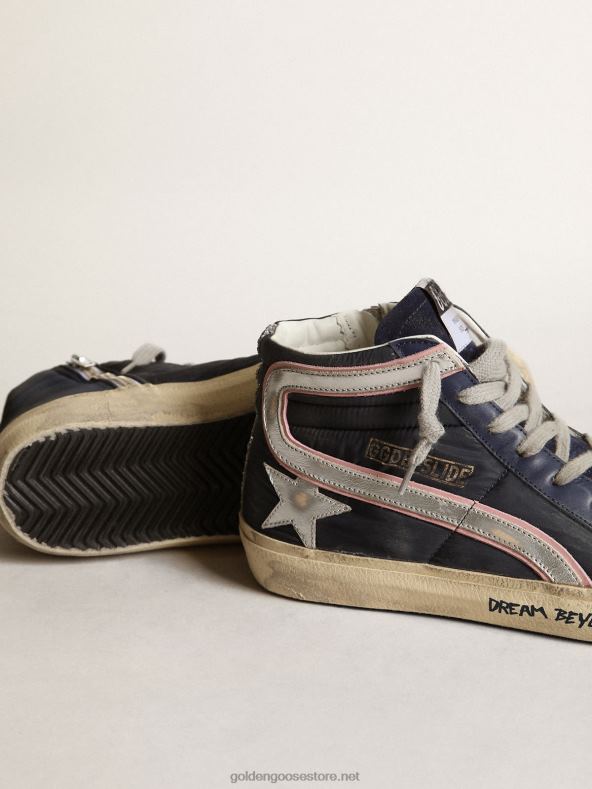 naised Slide ltd sinisest nailonist tossud hõbedase metalliknahast tähe ja välgugaGolden Goose B6B0T269