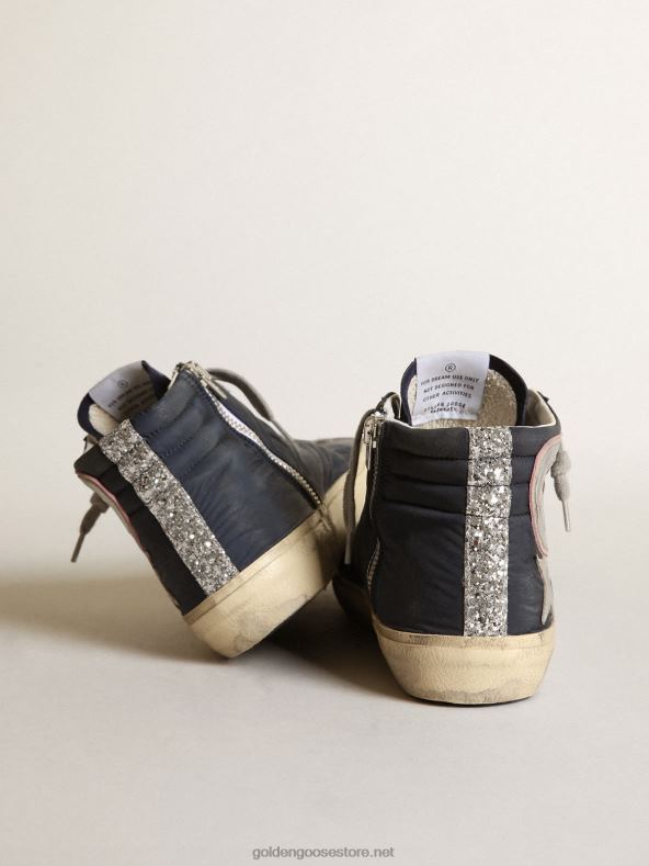 naised Slide ltd sinisest nailonist tossud hõbedase metalliknahast tähe ja välgugaGolden Goose B6B0T269