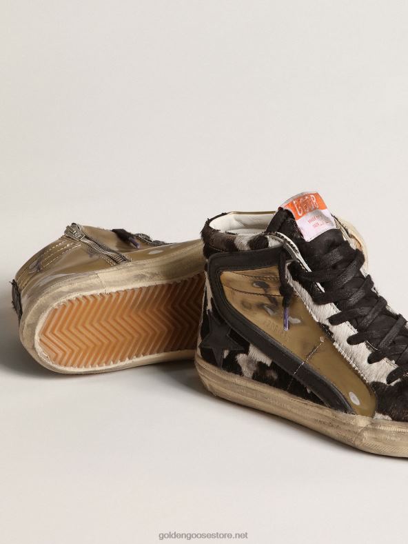 naised sebramustriga poni nahast slaidilabor, millel on kuldsed sisestusedGolden Goose B6B0T209