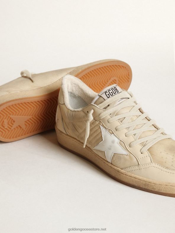 naised piimvalgest nailonist ball star tossud valge nahktähe ja piimvalgest nahast kontsagaGolden Goose B6B0T16