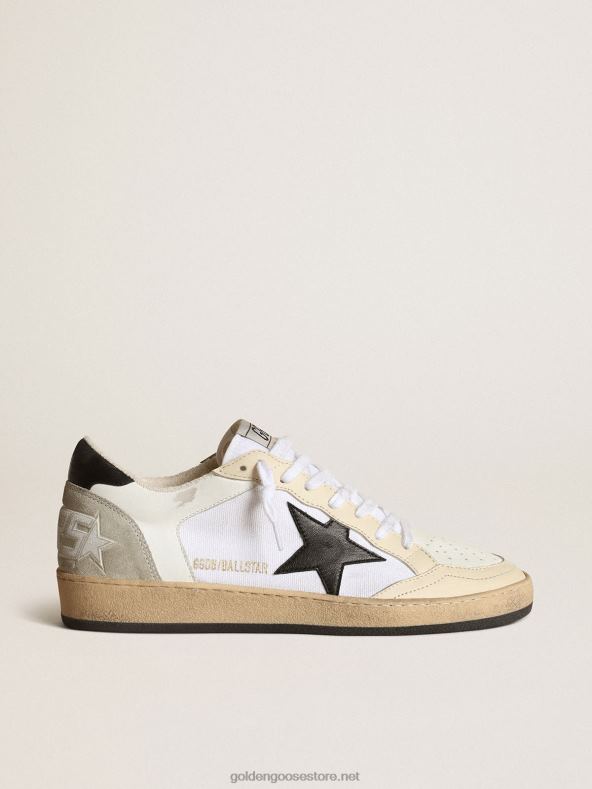 naised valgest lõuendist ja nahast ball star tossud elevandiluust nahast vahetükkide ja musta nappa nahast tähegaGolden Goose B6B0T84