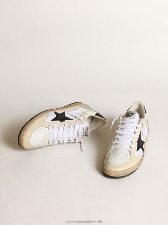 naised valgest lõuendist ja nahast ball star tossud elevandiluust nahast vahetükkide ja musta nappa nahast tähegaGolden Goose B6B0T84