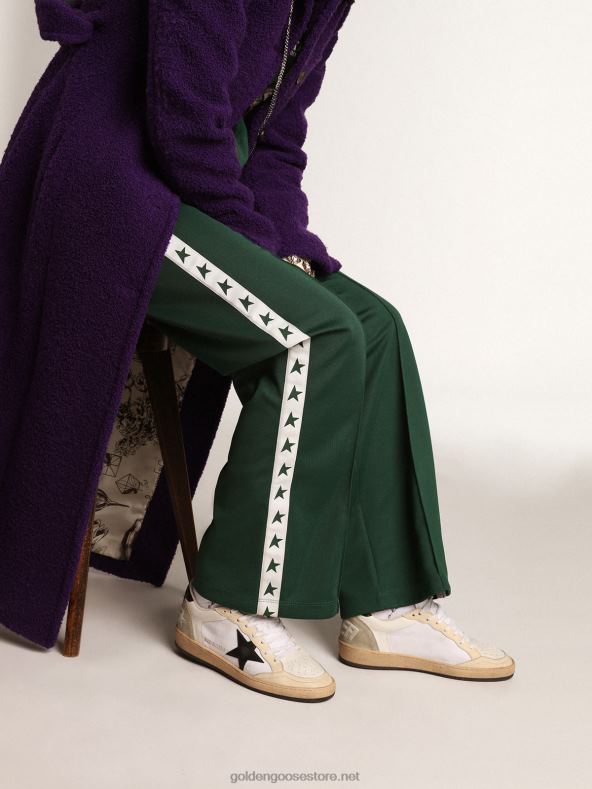 naised valgest lõuendist ja nahast ball star tossud elevandiluust nahast vahetükkide ja musta nappa nahast tähegaGolden Goose B6B0T84