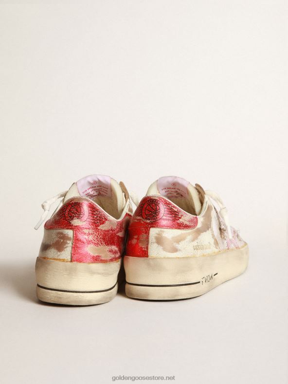 naised Stardani labori tossud valgest nahast ja võrgust punase lamineeritud nahast tähegaGolden Goose B6B0T247