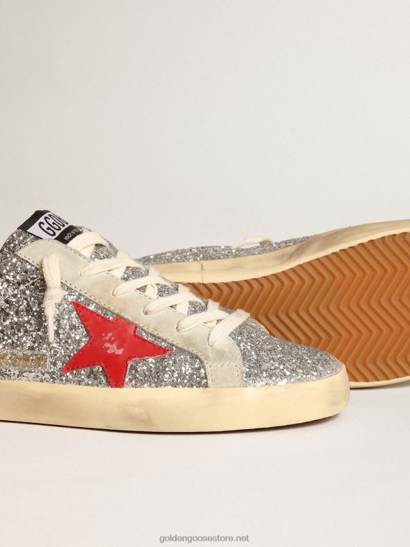 naised Hõbedase säraga superstaari sabotid punase nahktähegaGolden Goose B6B0T13
