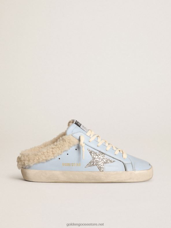 naised puudersinisest nahast superstaar-sabotid hõbedase sädeleva tähe ja beeži lõikevoodrigaGolden Goose B6B0T274