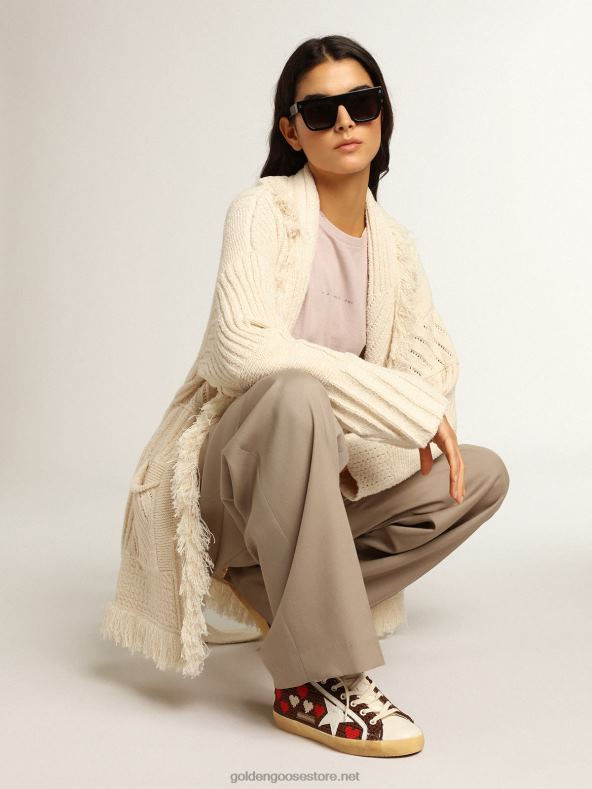 naised tikitud südamete ja valge tähega pruuni heegeldatud supertähtGolden Goose B6B0T167