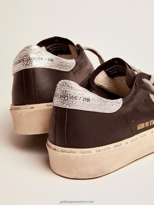 naised hi star tossud mustast nahast hõbedase lamineeritud nahast tähegaGolden Goose B6B0T80